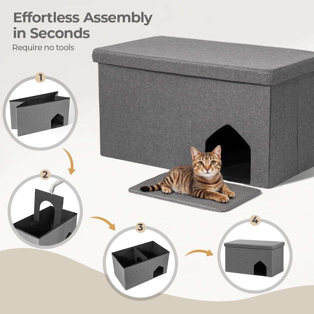 Cat Litter Box Enclosure Hidden Furniture,  Foldable Cat Washroom Bench with Storage Space, Large Cabinet Cats Litter Ottoman for Odor Control, Dog Poof