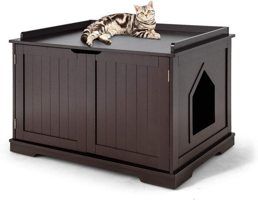 Litter Box Enclosure, Cat Litter Box Furniture Hidden, Nightstand Pet House with Double Doors, Indoor Decorative Box Cabinet, Large Cat Washroom Storage Bench