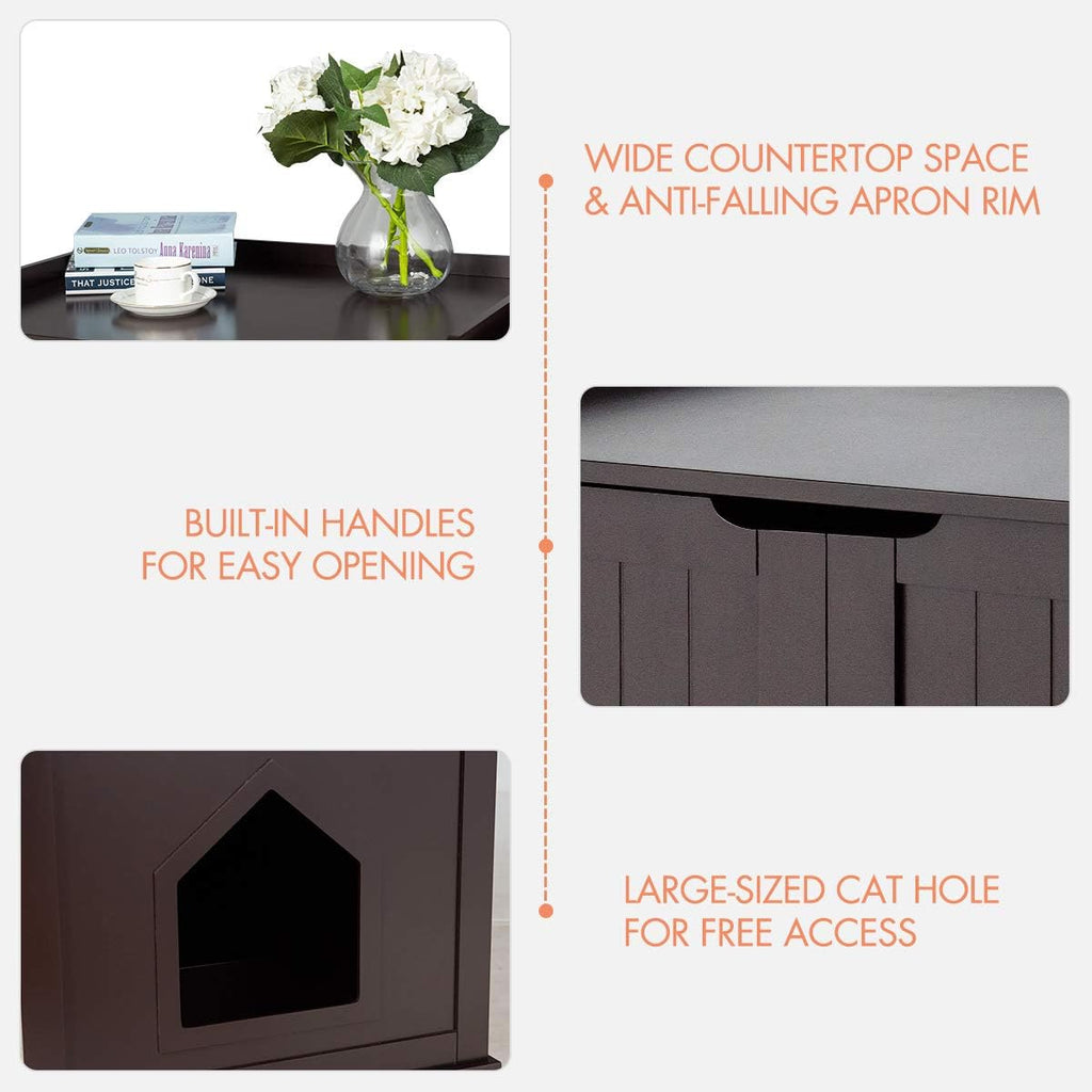 Litter Box Enclosure, Cat Litter Box Furniture Hidden, Nightstand Pet House with Double Doors, Indoor Decorative Box Cabinet, Large Cat Washroom Storage Bench