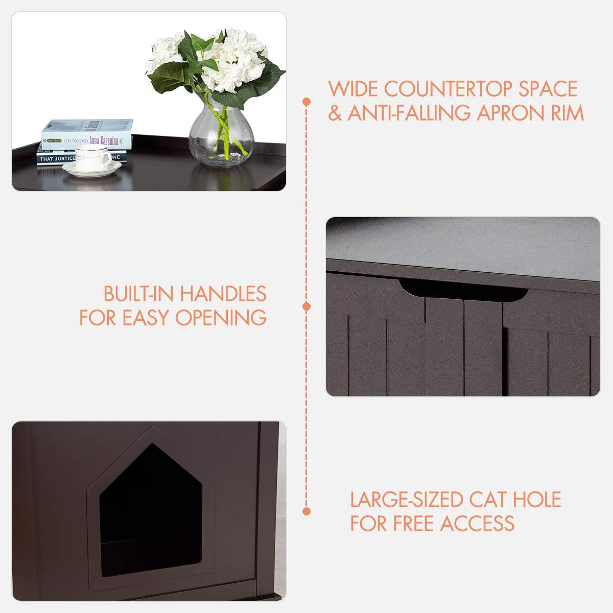 Litter Box Enclosure, Cat Litter Box Furniture Hidden, Nightstand Pet House with Double Doors, Indoor Decorative Box Cabinet, Large Cat Washroom Storage Bench