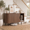 Cat Litter Box Enclosure Furniture with Scratching Pad & Sliding Door, 37.4" Hidden Litter Box Cabinet, Modern Indoor Cat House, TV Stand or Side Table for Living Room (Walnut)