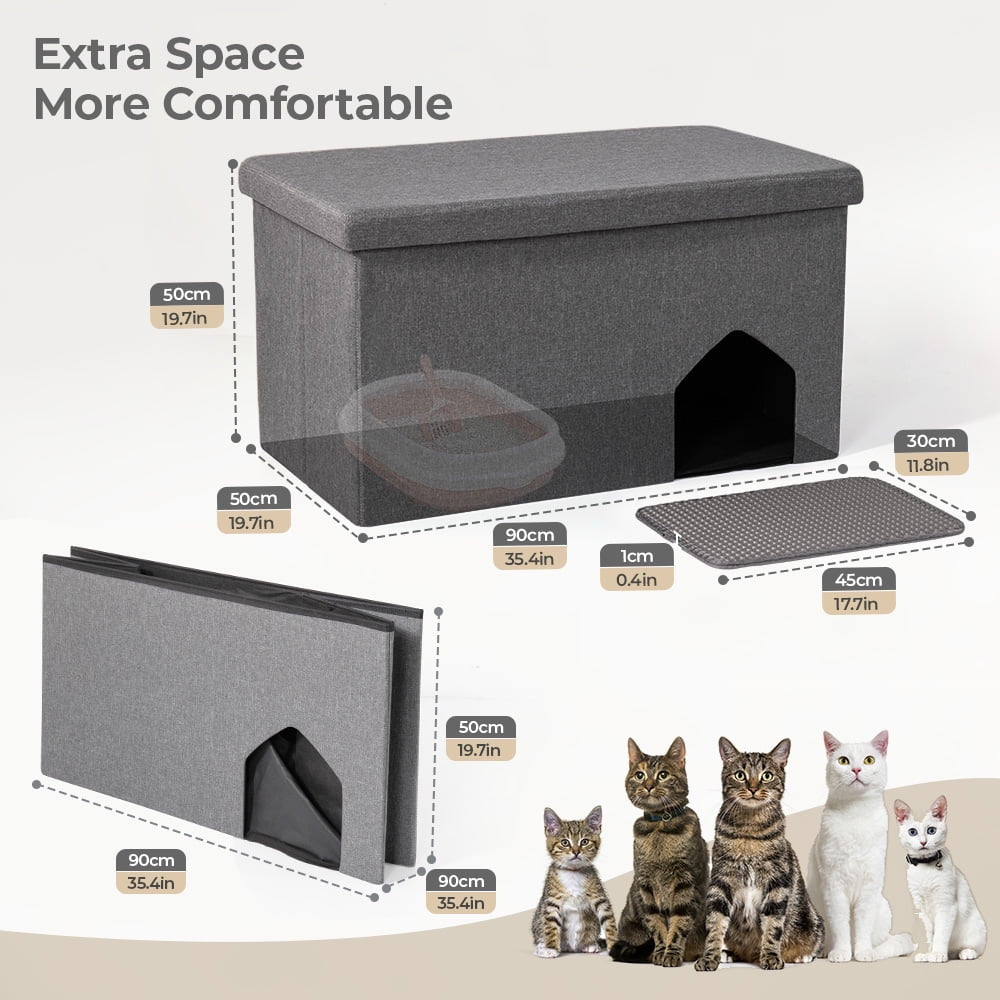 Cat Litter Box Enclosure Hidden Furniture,  Foldable Cat Washroom Bench with Storage Space, Large Cabinet Cats Litter Ottoman for Odor Control, Dog Poof
