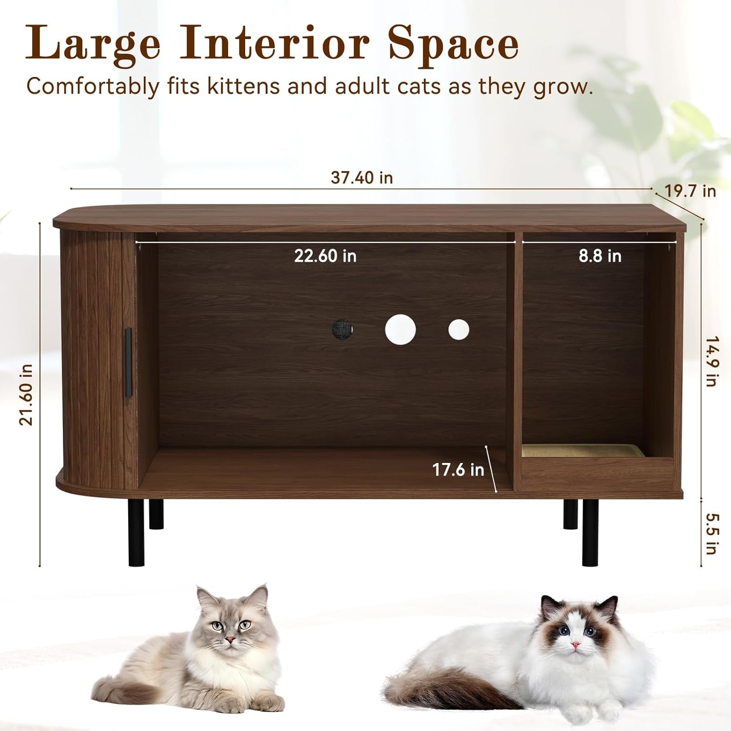 Cat Litter Box Enclosure Furniture with Scratching Pad & Sliding Door, 37.4" Hidden Litter Box Cabinet, Modern Indoor Cat House, TV Stand or Side Table for Living Room (Walnut)