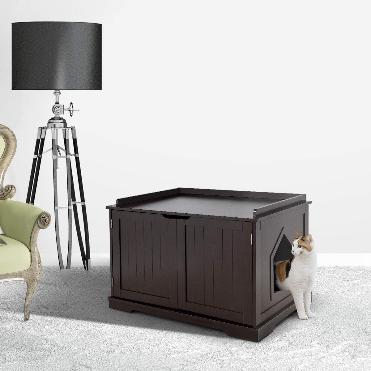 Litter Box Enclosure, Cat Litter Box Furniture Hidden, Nightstand Pet House with Double Doors, Indoor Decorative Box Cabinet, Large Cat Washroom Storage Bench