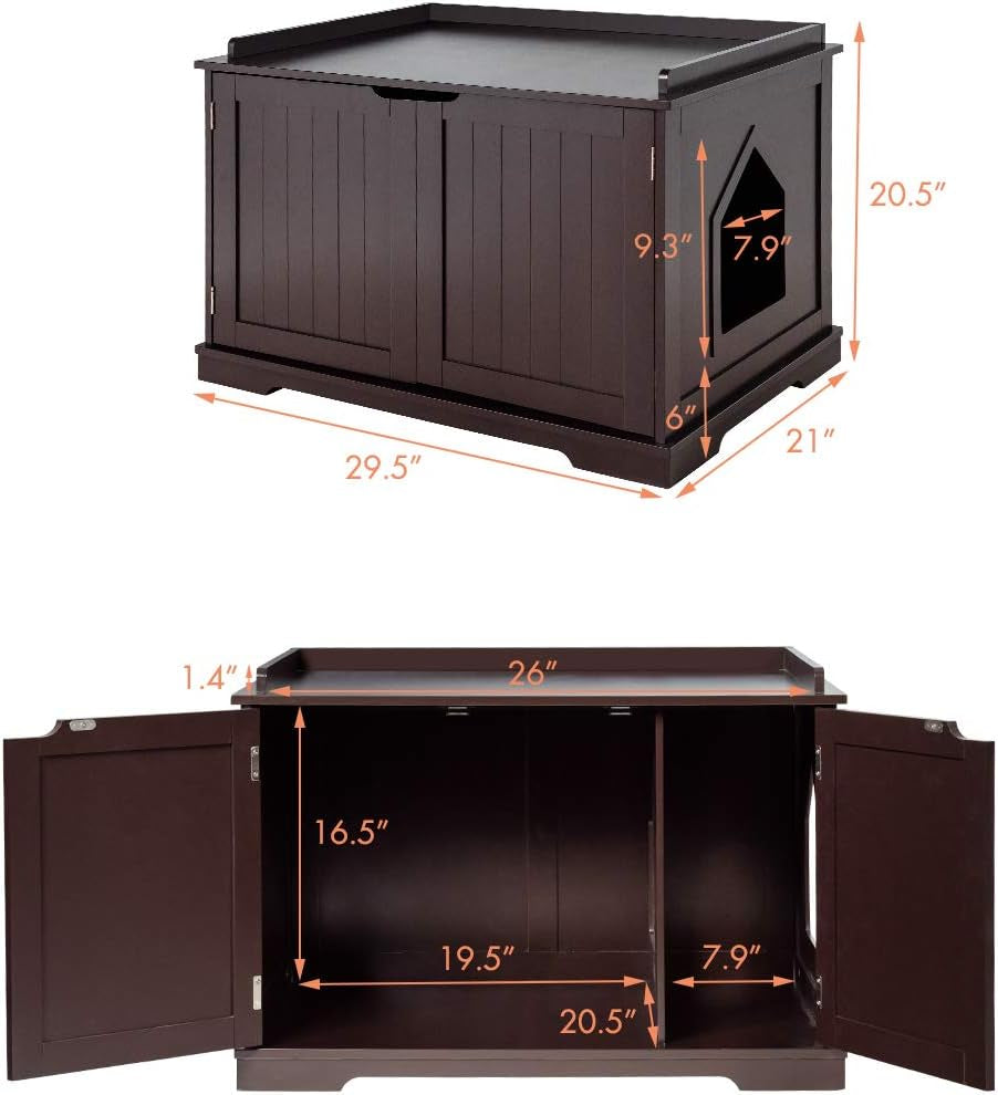Litter Box Enclosure, Cat Litter Box Furniture Hidden, Nightstand Pet House with Double Doors, Indoor Decorative Box Cabinet, Large Cat Washroom Storage Bench