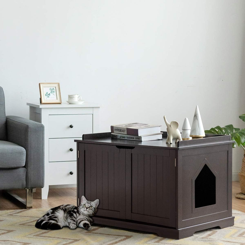 Litter Box Enclosure, Cat Litter Box Furniture Hidden, Nightstand Pet House with Double Doors, Indoor Decorative Box Cabinet, Large Cat Washroom Storage Bench