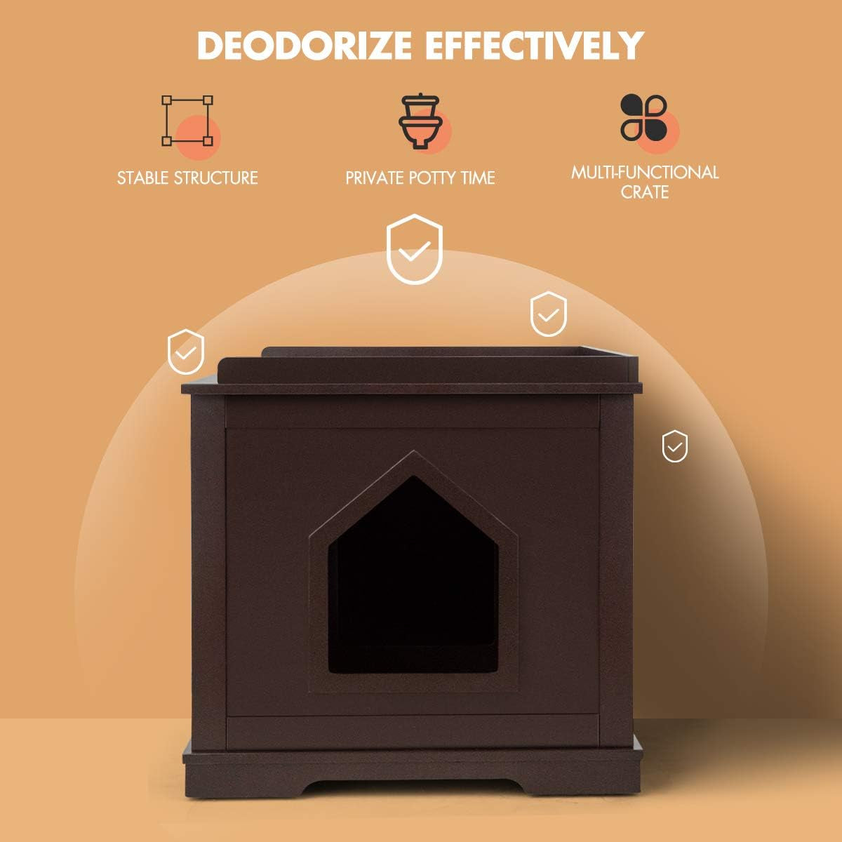 Litter Box Enclosure, Cat Litter Box Furniture Hidden, Nightstand Pet House with Double Doors, Indoor Decorative Box Cabinet, Large Cat Washroom Storage Bench