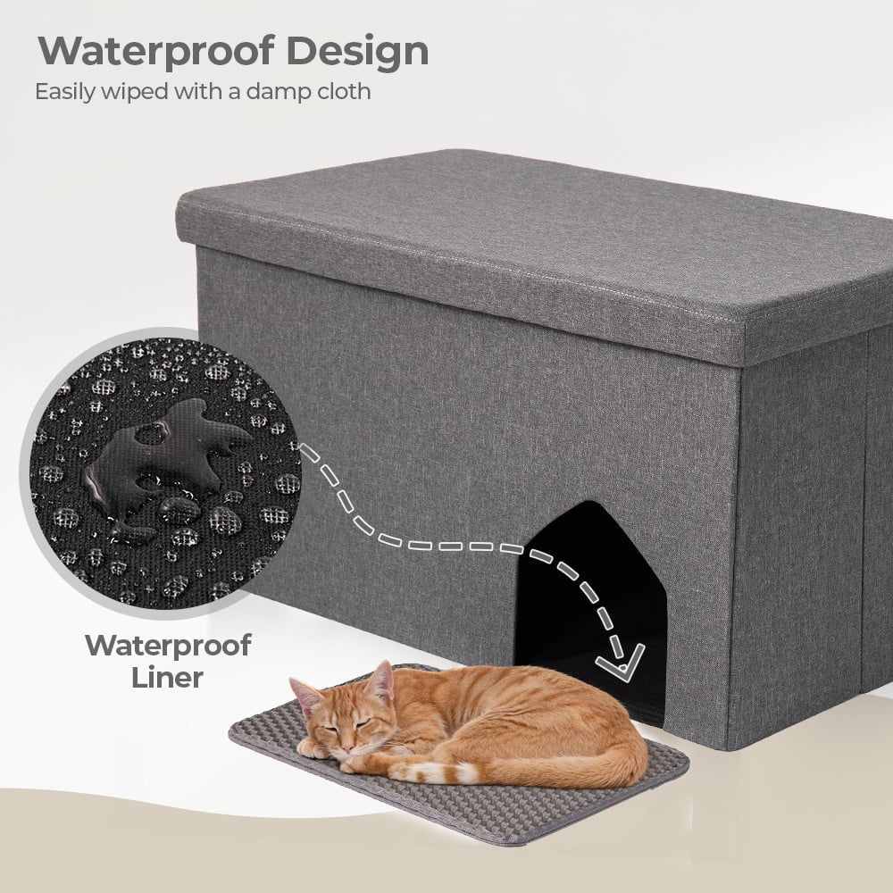 Cat Litter Box Enclosure Hidden Furniture,  Foldable Cat Washroom Bench with Storage Space, Large Cabinet Cats Litter Ottoman for Odor Control, Dog Poof
