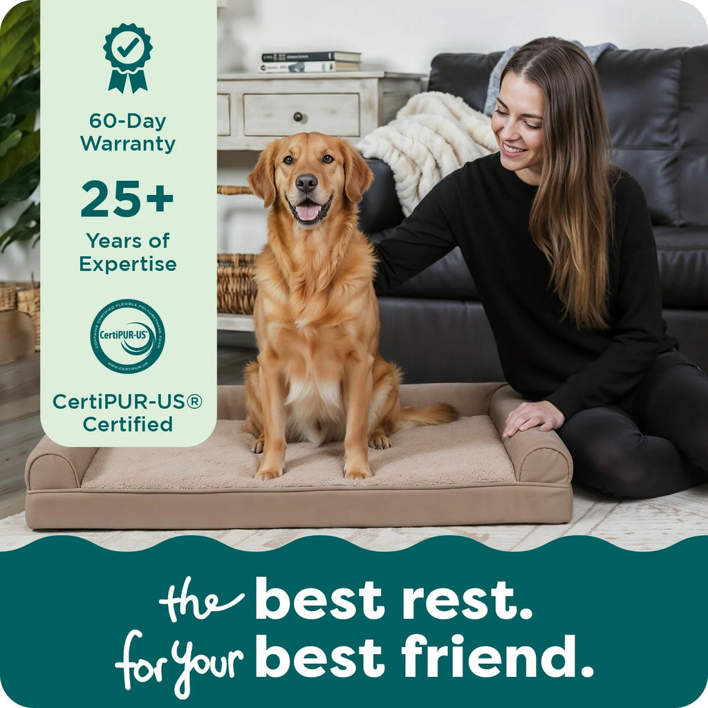 Pet Products Medium Plush & Performance Linen Orthopedic Sofa Dog Bed, Flax